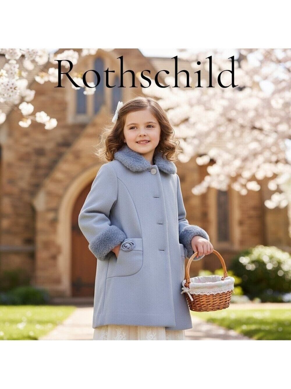 Rothschild Girls Dress Coat Size 5 Blue Frost Faux Fur Collar Holiday Coat